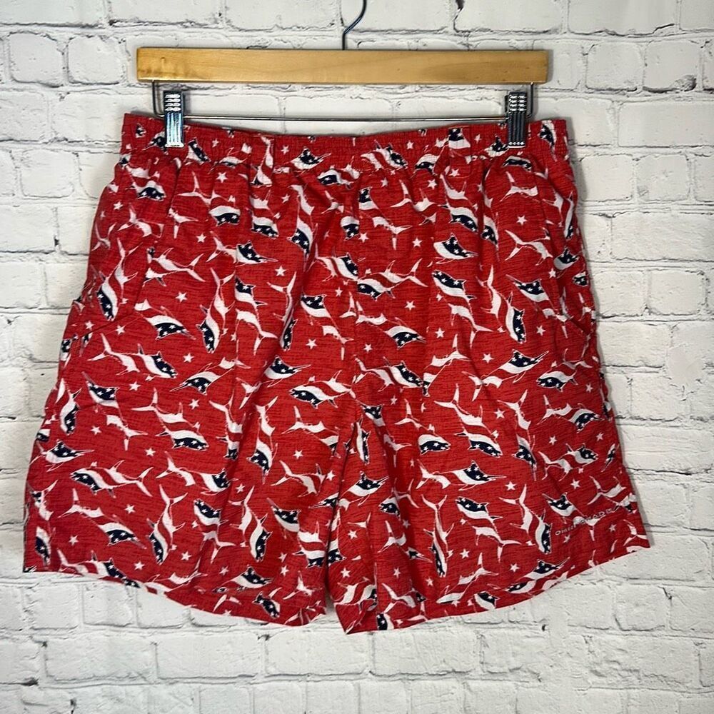 Columbia Patriotic Marlin Swimwear Board Shorts Swim Trunks size L Large Red